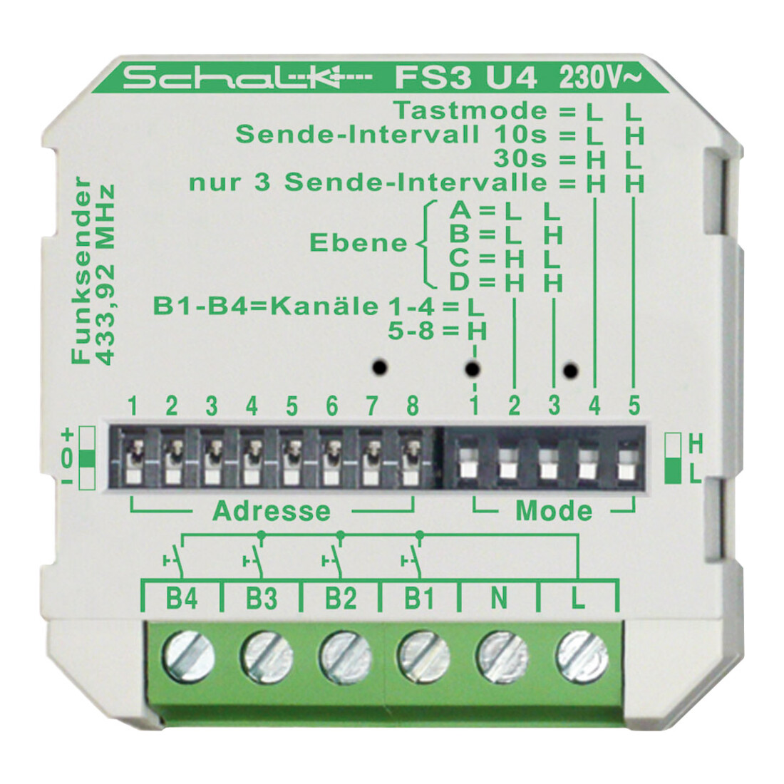Schalk Émetteur radio encastrable 4 canaux FS3 U4 (230V AC)