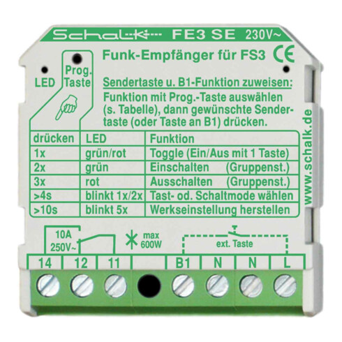 Schalk Funk-Empfängerschalter 1-Kanal UP, 18,5mm FE3 SE (230V AC)