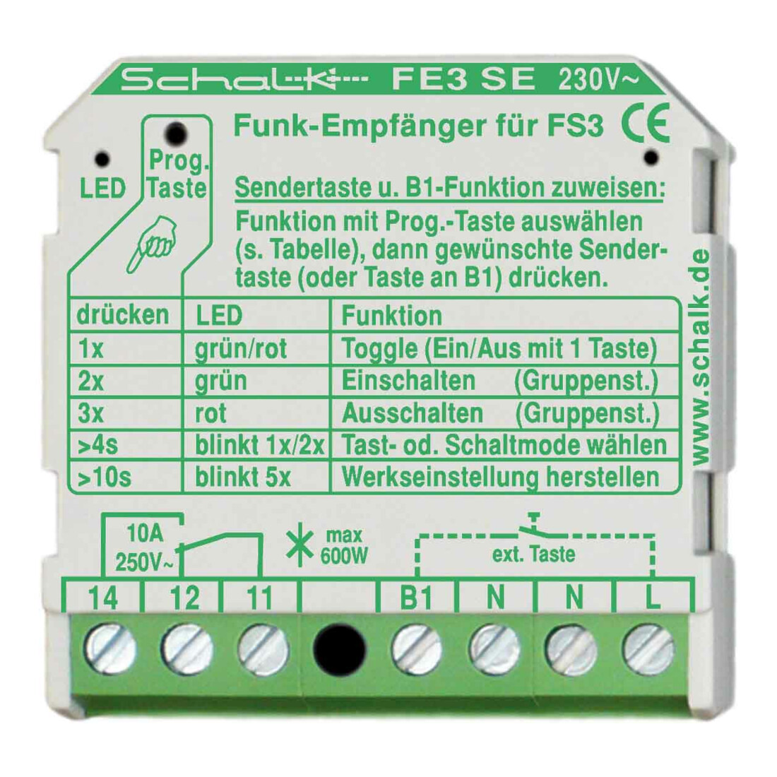 Schalk Interrupteur récepteur radio 1 canal encastré, 18,5 mm FE3 SE (230 V AC)
