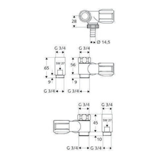 Schell NA-Ventil COMFORT chrom, für Wandbatterien, 3/4" Anschluss rechts, 56 mm