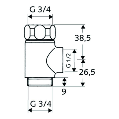 Schell T-Stück mit Überwurfmutter 3/4" chrom