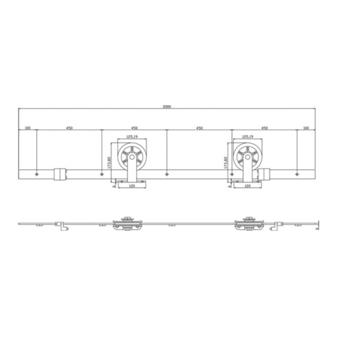 Schiebesyst.450120 100kg 2000mm schwarz HLT 38-40mm Kompletts.