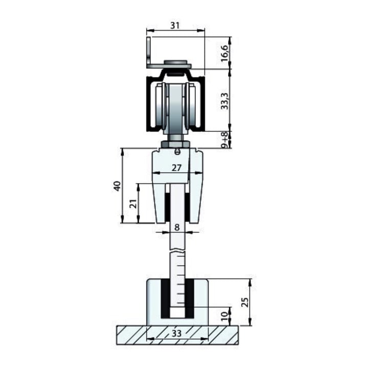 Schiebesyst.73 80kg GLT ESG 8/10mm Komplettgrt.HELM
