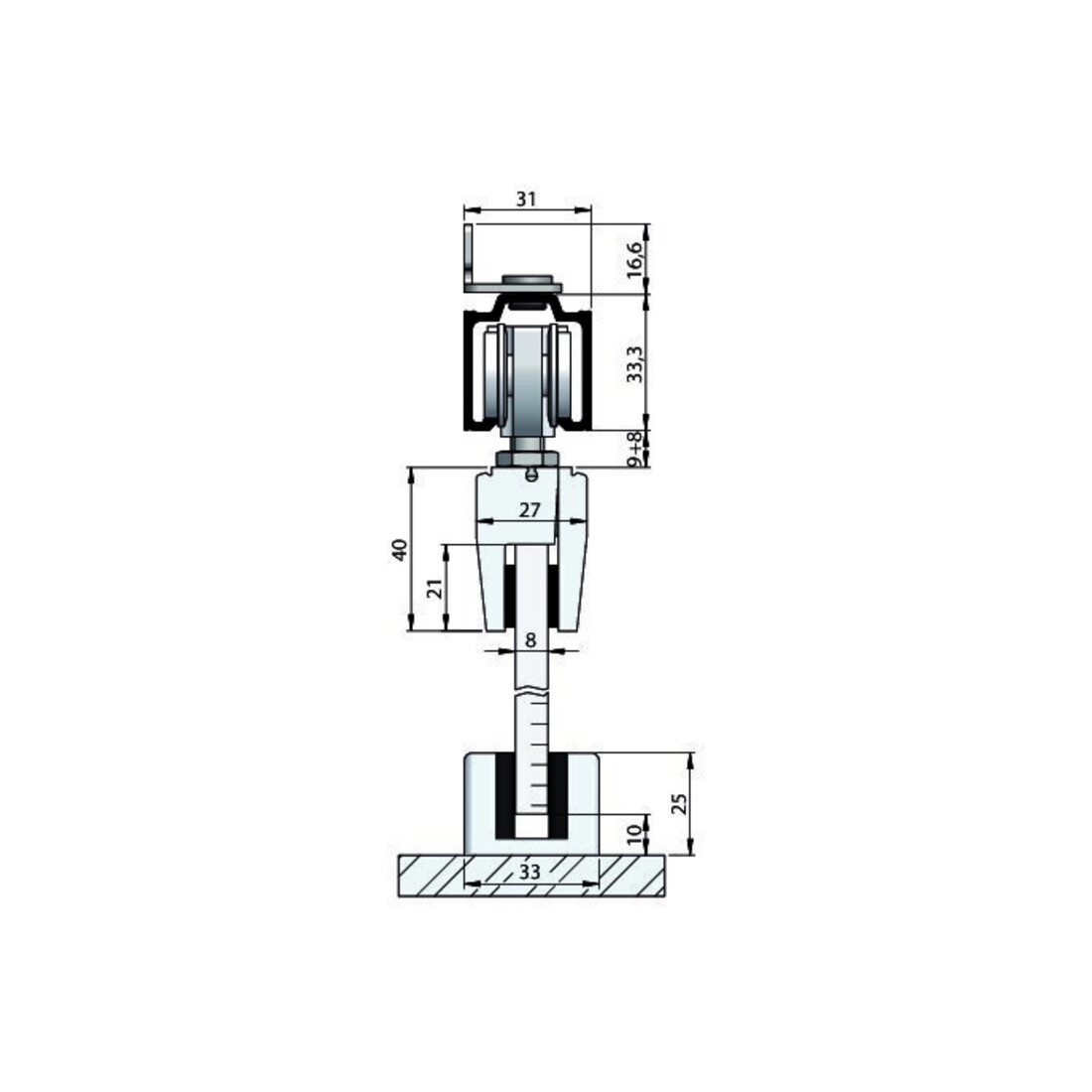 Schiebesyst.73 80kg GLT ESG 8/10mm Komplettgrt.HELM