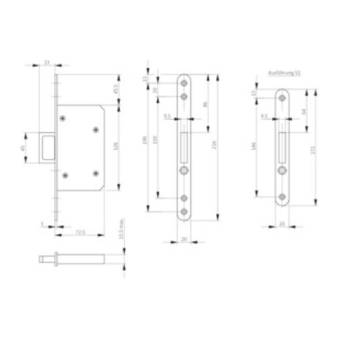 Schiebetür-Einsteckschl.0393 STA silber rd 20/55mm m.Springg.u.Auslösek.BKS
