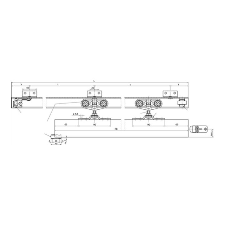 Schiebetürbeschlag Rollan 40N komplett Flügel-B.50-119cm Alu.