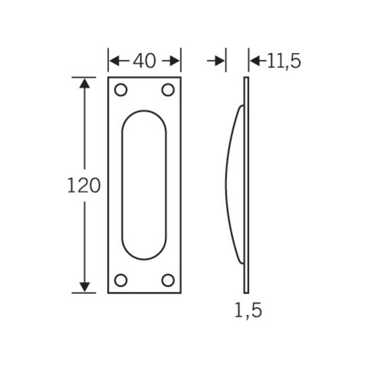 Schiebetürmuschel 42 4211 PZ L.120mm B.40mm Alu. 0205 ktg. EL.-T. 11,5mm FSB