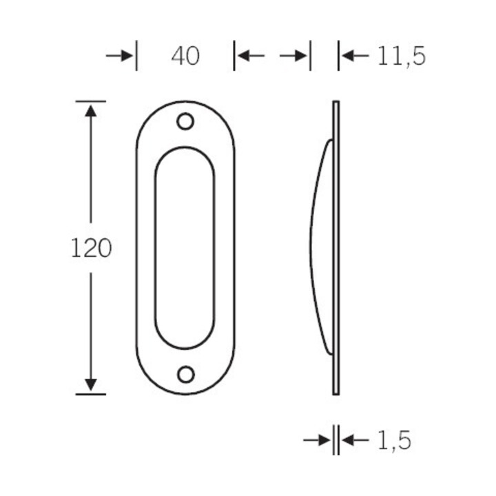 Schiebetürmuschel 42 4212 BB L.120mm B.40mm VA 6204 ov. EL.-T. 11,5mm FSB