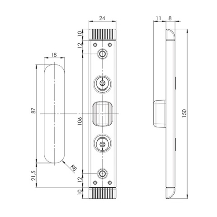 Schließteil 59076 Bolzenr.U-St.24x8mm L/R silberf.FUHR