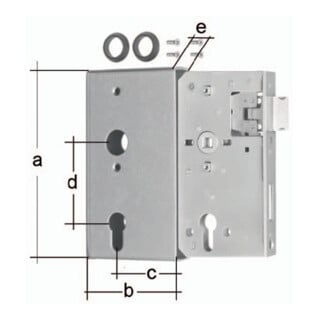 Schlosskasten DIN L/R Maß A172xB94xC60mm Maß E 40mm Dornm.60mm GAH