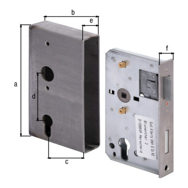 Schlosskasten DIN L/R Maß A172xB94xC60mm Maß E 40mm Dornm.60mm GAH