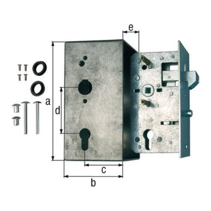 Schlosskasten DIN L/R Maß A173xB95xC60mm Maß E 30mm Dornm.60mm GAH