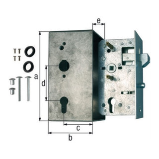 Schlosskasten f.Schiebetore DIN L/R Maß A40xB95xC173mm Dornm.60mm Entf.72mm GAH