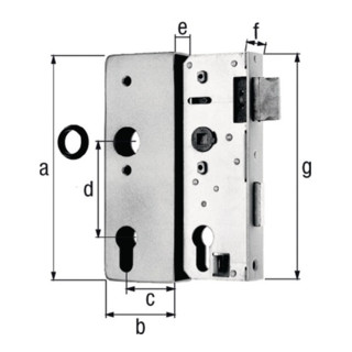 Schlosskasten schmal,m.Schloss Typ 2498 DIN L/R Maß A30xB60xC170mm Dornm.40mm