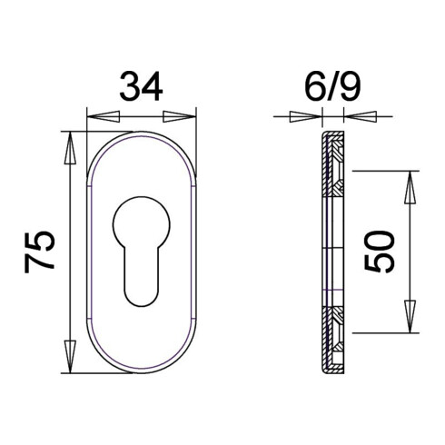 Schlüsselrosette 0811/6003 Alu.F1 Schildst.6mm PZ ov.EDI
