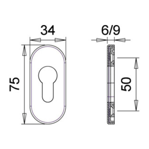 Schlüsselrosette 0811/9003 Alu.F1 Schildst.9mm PZ ov.EDI