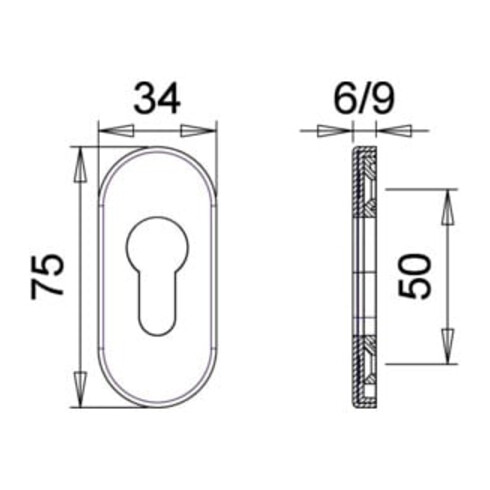 Schlüsselrosette 0811/9003 VA EST Schildst.9mm PZ ov.EDI