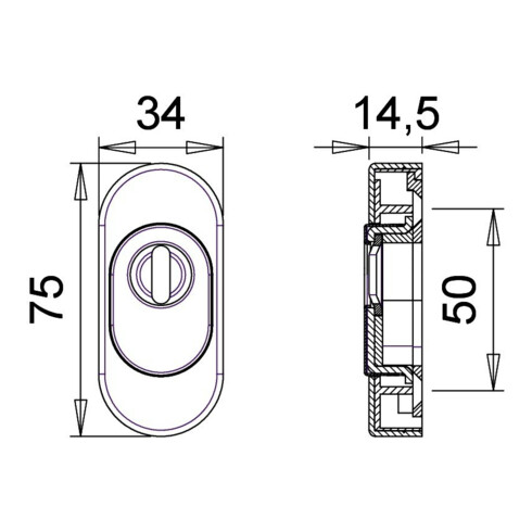 Schlüsselrosette 0815/0000 VA EST Schildst.14,5mm PZ ov.EDI