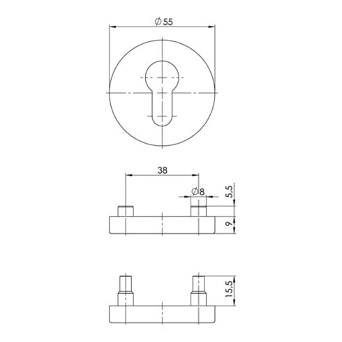 Schlüsselrosette 6612 PZ AL Alu.F1 Schildst.9mm PZ rd.OGRO