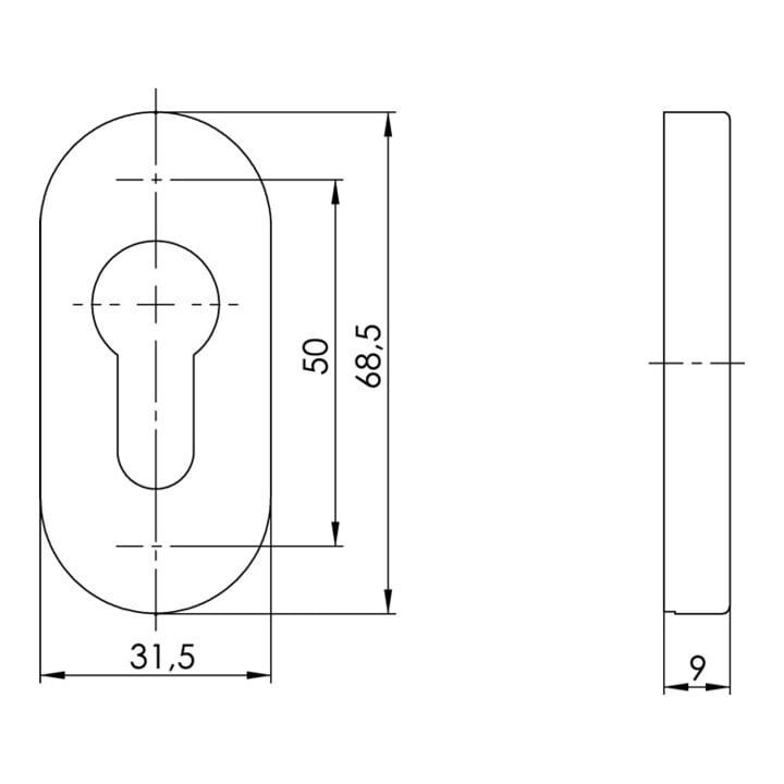 Schlüsselrosette 6679 PZ AL Alu.F1 Schildst.9mm PZ ov.OGRO