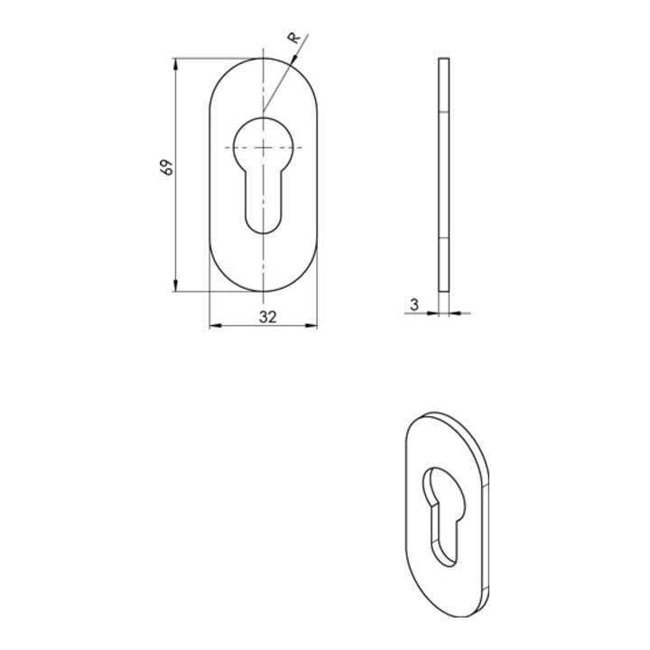Schlüsselrosette 6700 ER PZ-7 MM VA ER Schildst.7mm PZ ov.OGRO