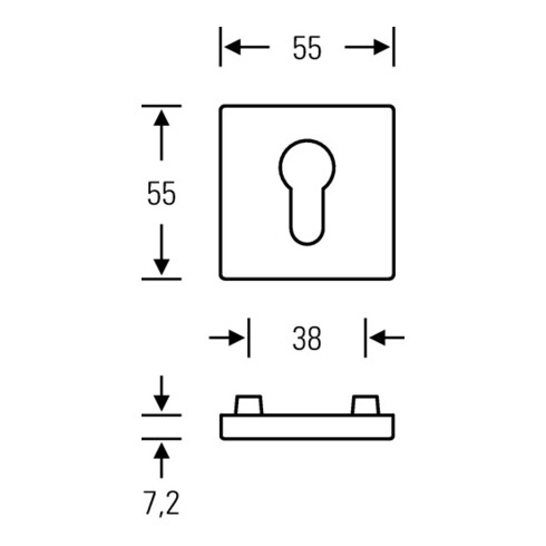 Schlüsselrosette-Paar 12 1704 Alu.0105 Schildst.7,2mm PZ quad.FSB