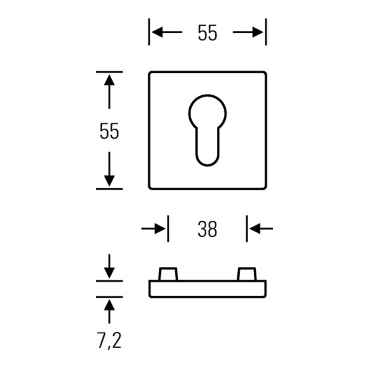 Schlüsselrosette-Paar 12 1704 VA 6204 Schildst.7,2mm BB quad.FSB