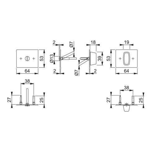 Schlüsselrosetten-Paar E847NS VA F69 Schildst.2mm SK/OL rechteck.HOPPE