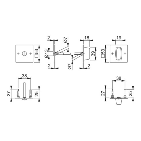 Schlüsselrosetten-Paar E848NS VA F69 Schildst.2mm SK/OL quad.HOPPE