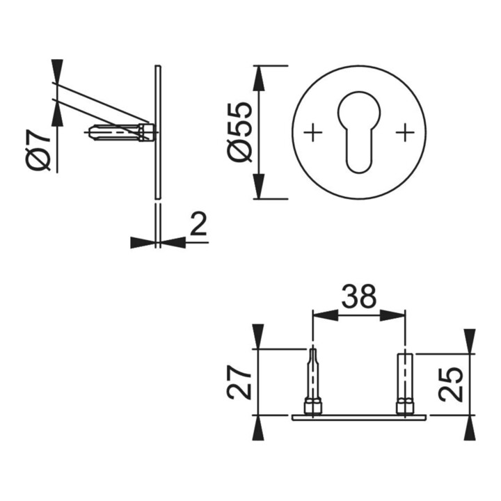 Schlüsselrosetten-Paar E849NS VA F69 Schildstärke 2mm PZ rd.