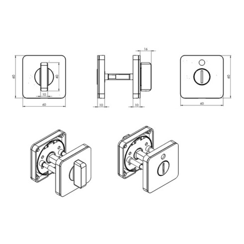 Schlüsselrosetten-Paar XEA 7122 WC ER VA ER Schildst.7mm WC rd.OGRO