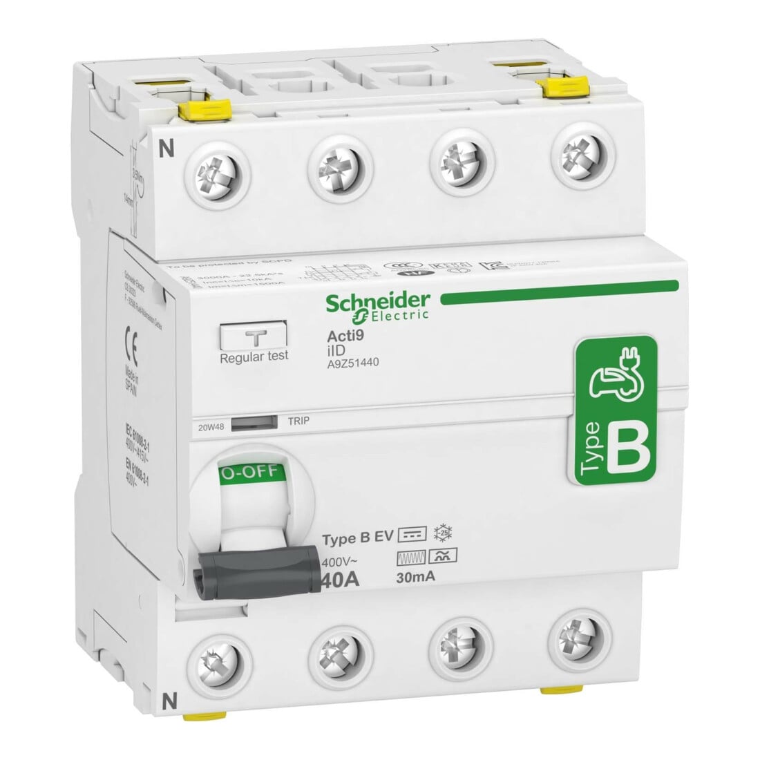 Schneider Electric Disjoncteur différentiel 4P 40A 30mA pour station de charge A9Z51440