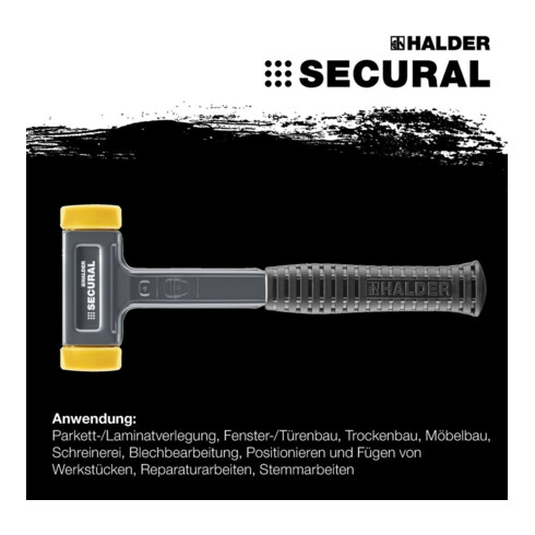 Schonhammer SECURAL Kopf-D.35x45mm Hickory rückschlagfrei mittelh.PU gelb HALDER