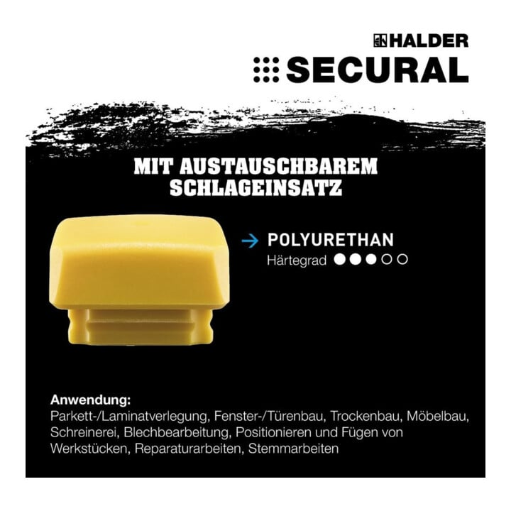 Schonhammer SECURAL Kopf-D.35x45mm Hickory rückschlagfrei mittelh.PU gelb HALDER