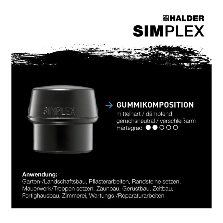 Schonhammerkopf SIMPLEX Kopf-D.100mm Gum.schwarz mittelh.HALDER