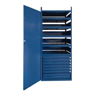 Schrank mit Tür LOGS 145 H1550×I540×P390mm 8 Schubladen 5 Fächer blau RAL LOGS