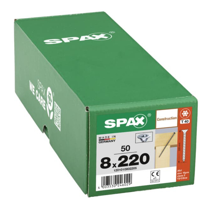Schraube R 88196 Seko Spitze/T-STAR VG 8x220-T40 Sta galv.verz. WIROX 50St. SPAX
