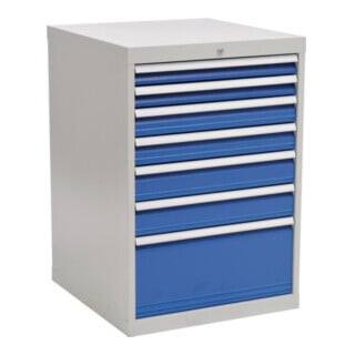 Schubladenschrank H1019xB705xT736mm grau/blau 2x75,2x100,2x125,1x300mm Schubl.