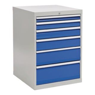 Schubladenschrank H1019xB705xT736mm lichtgrau/signalblau 6 Schubl.Vollauszug