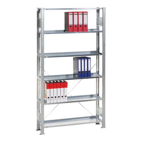 Schulte Anbauregal Stecksystem MULTIplus85, 5 Fachböden, einseitig nutzbar, Tiefe 300 mm, Aussteifung durch Eckwinkel, mit Anschlagleiste