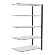 Schulte Anbauregal Schraubsystem MULTIplus150, 5 Fachböden, beidseitig nutzbar, Tiefe 600 mm, Aussteifung durch Längenriegel, mit Mittelanschlag, schwarz