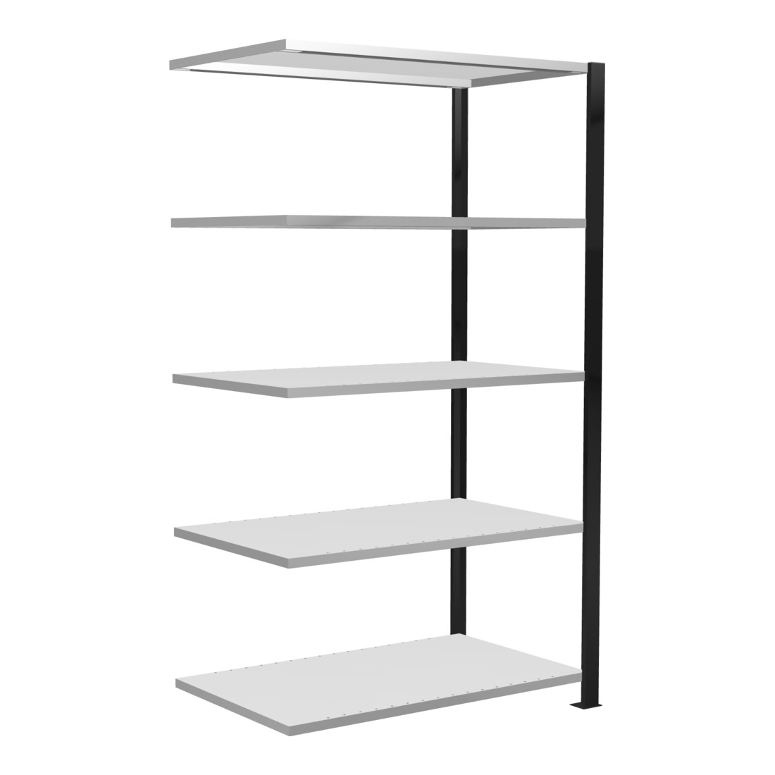 Schulte Anbauregal Schraubsystem MULTIplus150, 5 Fachböden, beidseitig nutzbar, Tiefe 600 mm, Aussteifung durch Längenriegel, mit Mittelanschlag, schwarz
