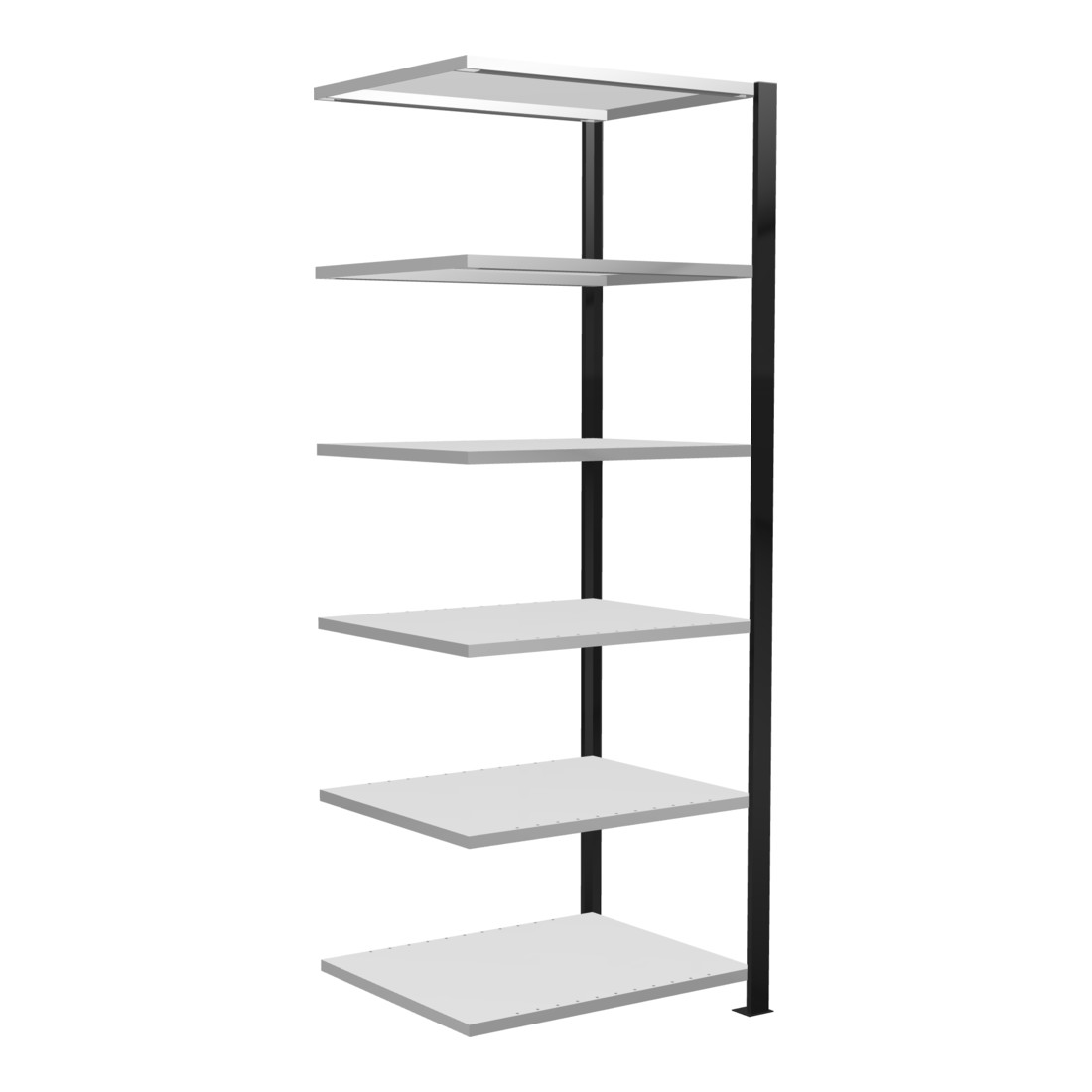 Schulte Anbauregal schroefsysteem MULTIplus150, 6 legborden, aan beide zijden te gebruiken, diepte 600 mm, versteviging door lengtestang, zwart