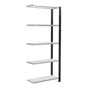 Schulte Anbauregal Stecksystem MULTIplus85, 5 legborden, enkelzijdig, diepte 300 mm, versteviging kruisligger, zwart-1