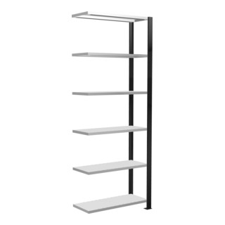 Schulte Anbauregal Stecksystem MULTIplus85, 6 legborden, enkelzijdig, diepte 300 mm, kruisversteviging, met aanslaglat, zwart