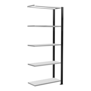 Schulte Anbauregal Stecksystem MULTIplus85, 5 legborden, enkelzijdig, diepte 300 mm, kruissteun, met aanslaglat, zwart