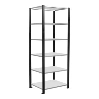 Schulte Büroregal Stecksystem MULTIplus150, 6 Fachböden, Tiefe 600 mm, beidseitig nutzbar, Aussteifung durch Längenriegel, schwarz