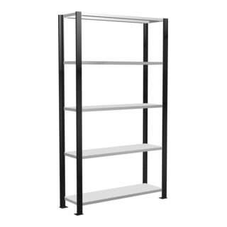 Schulte Bureaurek MULTIplus85 schroefsysteem, 5 legplanken, kruisverbinding, enkelzijdig, diepte 300 mm, versteviging met hoekijzers, zwart