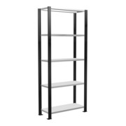 Schulte Bureaurek MULTIplus85 schroefsysteem, 5 legplanken, kruisverbinding, enkelzijdig, diepte 300 mm, versteviging met hoekijzers, zwart-1