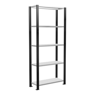 Schulte Bureaurek MULTIplus85 schroefsysteem, 5 legplanken, kruisverbinding, enkelzijdig, diepte 300 mm, versteviging met hoekijzers, met aanslaglat, zwart